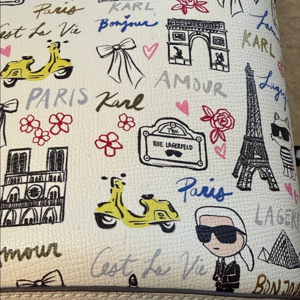 Karl Lagerfeld White Parisian Print Shoulder Bag - Picture 10 of 12